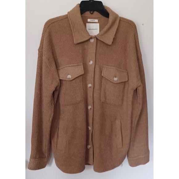 Thread & Supply Relaxed Fit Camel‎ Corded Texture Shacket Women Medium Button Up - Picture 2 of 8